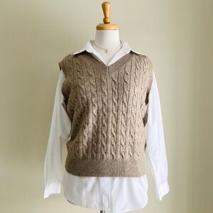 Cable Knit V-Neck Sweater Vest - Taupe